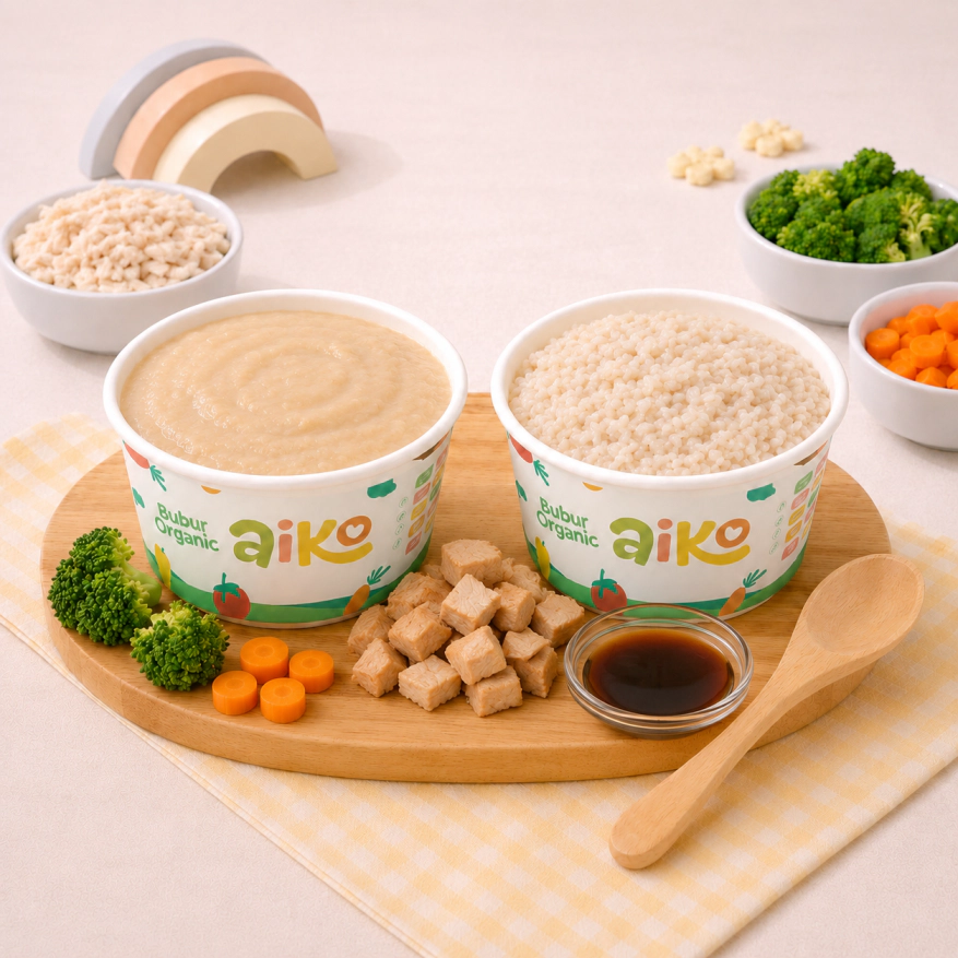 Produk Bubur Nasi Tim varian Ayam Teriyaki AIKO.