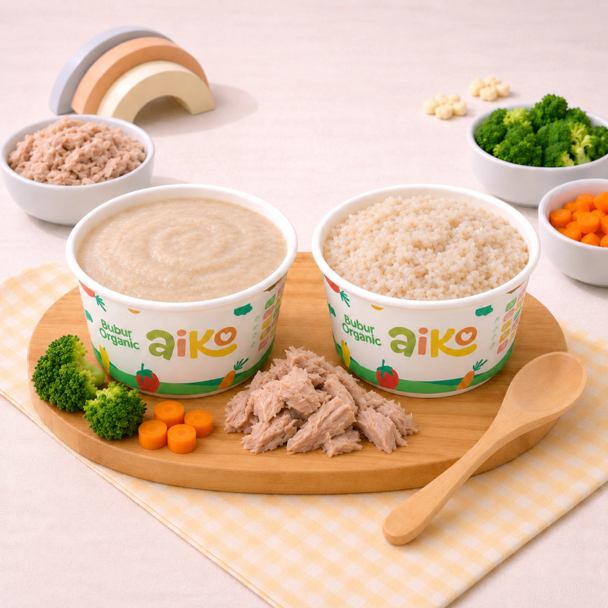 Produk Bubur Nasi Tim varian Ikan Tuna AIKO.